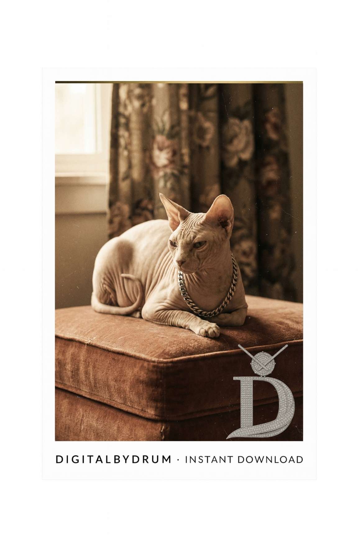 Velvet Monarch – Vintage Sphynx Cat Luxury Art