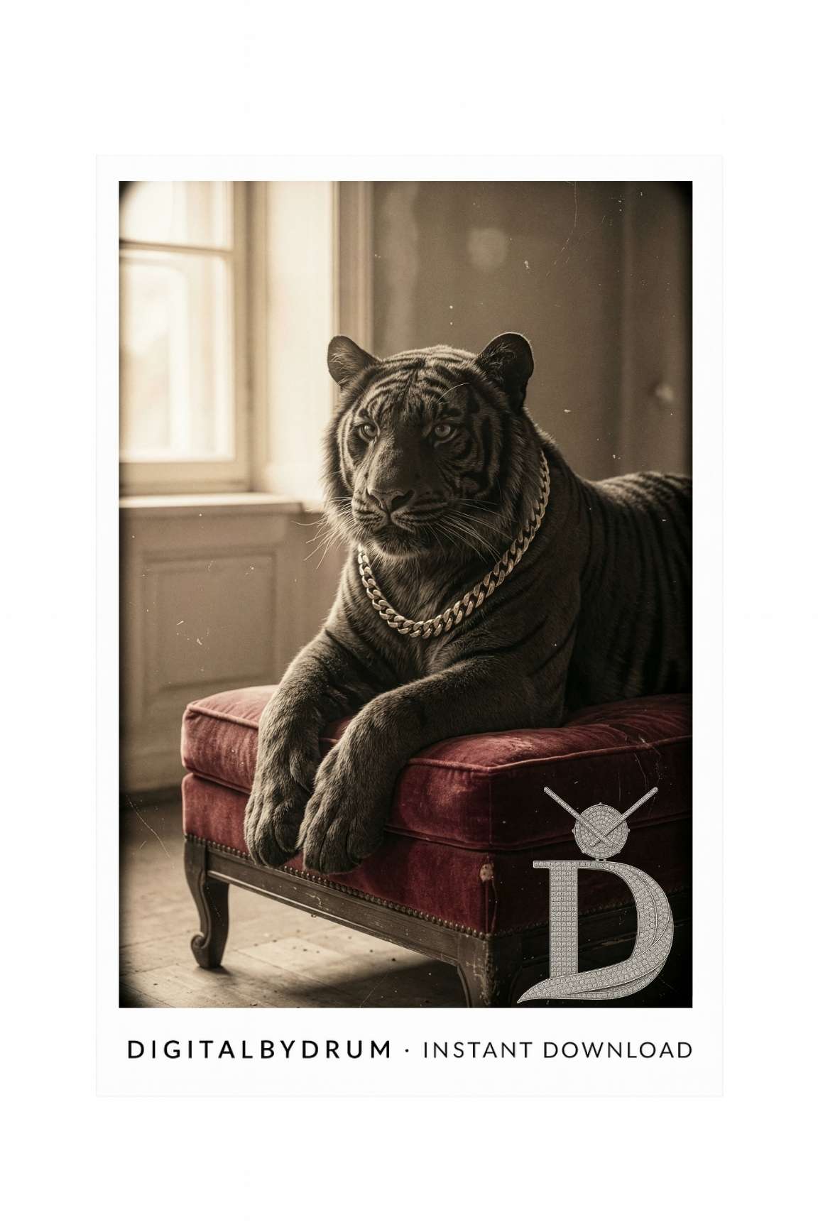 Velvet Throne – Vintage Tiger Portrait (Luxury Digital Art Print)